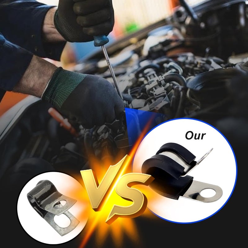 OXCANO 20Pcs 3/8" Fuel Line Tubing Mounting Clamps 304 Stainless Steel Cable Clamp, Rubber Cushioned Insulated Metal Clamp, Tube Holder Automotive Cable Wire Clamps for Tube Pipe or Wire Cord Installation - Image 3